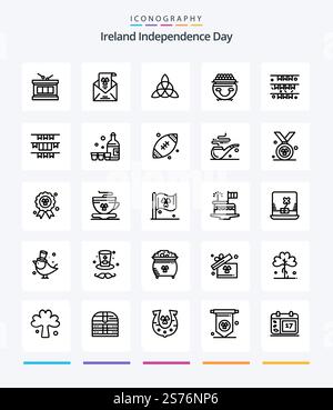 Creative Ireland Independence Day 25 OutLine icon pack  Such As flag. pot. celtic. patricks. gold Stock Vector