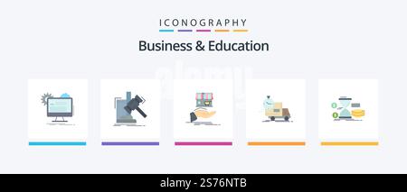 Business And Education Flat 5 Icon Pack Including shipping. delivery. judgement. hand. shopping. Creative Icons Design Stock Vector