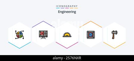 Engineering 25 FilledLine icon pack including building. axe. tool. ax tool. processor Stock Vector