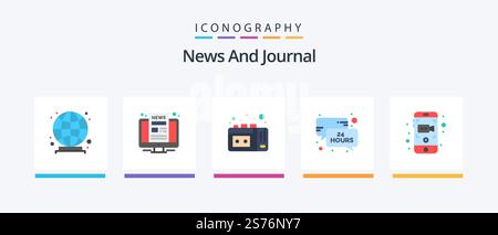 News Flat 5 Icon Pack Including mobile recording. mobile. vhs. camera. news update. Creative Icons Design Stock Vector