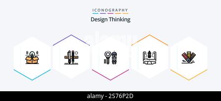 Design Thinking 25 FilledLine icon pack including drawing. scale. geometry. compass Stock Vector
