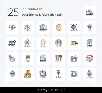 Data Science And Fabrication Lab 25 Line Filled icon pack including hacking. brain. information. sync. analysis Stock Vector