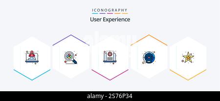User Experience 25 FilledLine icon pack including shape. ux. seo. user. performance Stock Vector