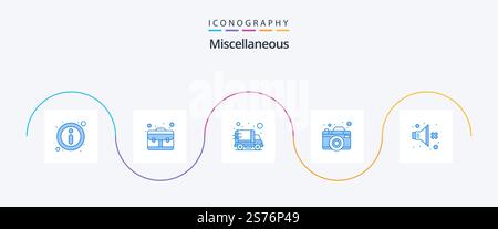 Miscellaneous Blue 5 Icon Pack Including sound. delivery. picture. camera Stock Vector