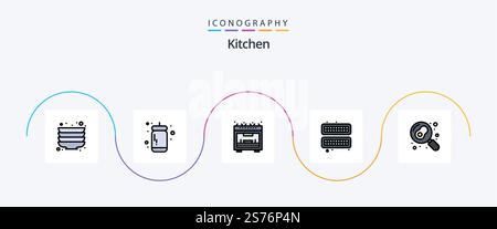 Kitchen Line Filled Flat 5 Icon Pack Including egg. kitchen. microwave. cooking. ice Stock Vector