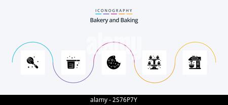 Baking Glyph 5 Icon Pack Including cafe. cupcake. cups. cooking. slice Stock Vector