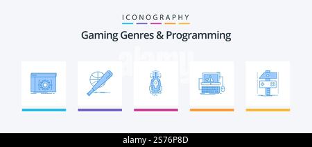 Gaming Genres And Programming Blue 5 Icon Pack Including error. computer. game. speed. game. Creative Icons Design Stock Vector