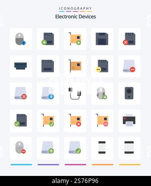 Creative Devices 25 Flat icon pack  Such As devices. card. devices. gadget. disc Stock Vector