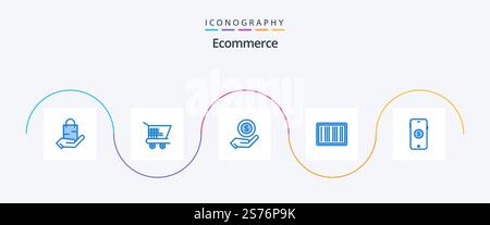 Ecommerce Blue 5 Icon Pack Including market. shopping. ecommerce. ecommerce. barcode Stock Vector