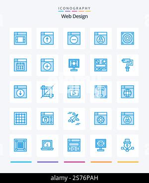 Creative Web Design 25 Blue icon pack  Such As speaker. web. web. lock. web Stock Vector