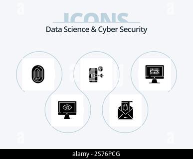 Data Science And Cyber Security Glyph Icon Pack 5 Icon Design. scanner. recognition. email. identity. virus Stock Vector
