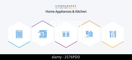 Home Appliances And Kitchen 25 Blue icon pack including hotel. food. paper. preparation. kitchen Stock Vector