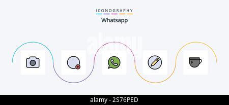 Whatsapp Line Filled Flat 5 Icon Pack Including coffee. cup. app. text. basic Stock Vector