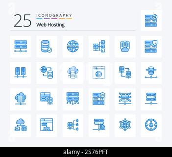 Web Hosting 25 Blue Color icon pack including data. cloud. security. social. server Stock Vector