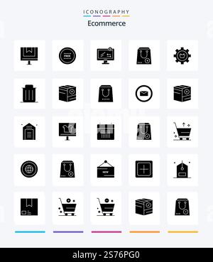 Creative Ecommerce 25 Glyph Solid Black icon pack  Such As e. close. line. buy. ecommerce Stock Vector