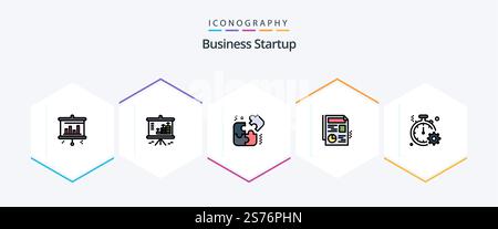 Business Startup 25 FilledLine icon pack including quick. clock. pieces. business. file Stock Vector
