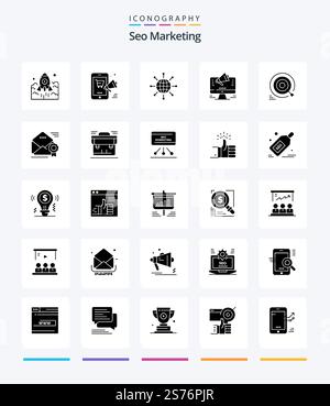 Creative Seo Marketing 25 Glyph Solid Black icon pack  Such As web. promotion. discount. web. world Stock Vector