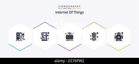 Internet Of Things 25 FilledLine icon pack including scanning. future. smart. thermometer. healthcare Stock Vector