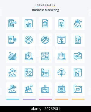 Creative Business Marketing 25 Blue icon pack  Such As document. bank. growth. report. document Stock Vector
