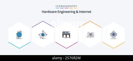 Hardware Engineering And Internet 25 FilledLine icon pack including gen. advanced. net. transport. railway Stock Vector