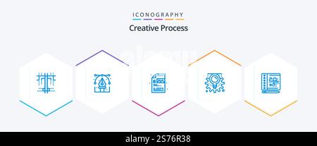 Creative Process 25 Blue icon pack including process. process. creative. creative. gear Stock Vector