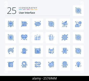 User Interface 25 Blue Color icon pack including plane. paper. target. user. navigation Stock Vector