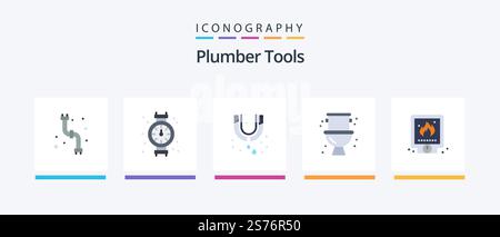 Plumber Flat 5 Icon Pack Including plumber. system. leak. plumbing. mechanical. Creative Icons Design Stock Vector