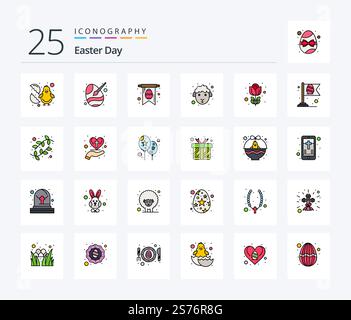 Easter 25 Line Filled icon pack including flower. sheep. paint. lamb. face Stock Vector