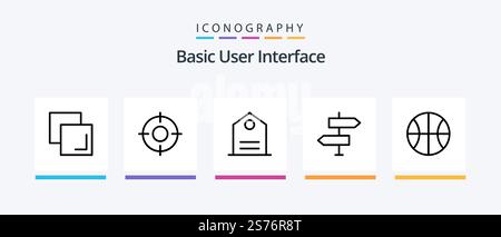Basic Line 5 Icon Pack Including label. setting. ux. basic. mobile. Creative Icons Design Stock Vector