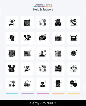 Creative Help And Support 25 Glyph Solid Black icon pack  Such As assistance. call diversion. services. call deflection. newsletter Stock Vector