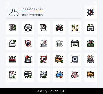 Data Protection 25 Line Filled icon pack including dollar. private. cookies. eye. security Stock Vector