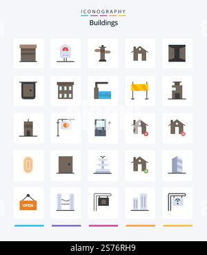 Creative Buildings 25 Flat icon pack  Such As gate. buildings. sign. construction. building Stock Vector