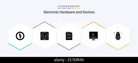 Devices 25 Glyph icon pack including devices. video. devices. tv. image Stock Vector