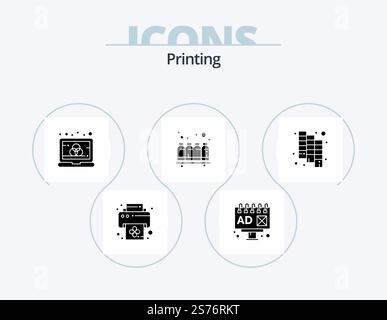 Printing Glyph Icon Pack 5 Icon Design. pantone. catalog. laptop. colors. ink Stock Vector