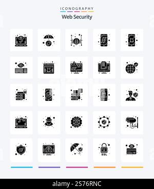 Creative Web Security 25 Glyph Solid Black icon pack  Such As error. search. development. mobile. binary Stock Vector