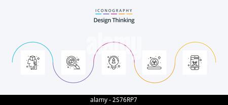 Design Thinking Line 5 Icon Pack Including smart phone. design. zoom. rgb. color Stock Vector