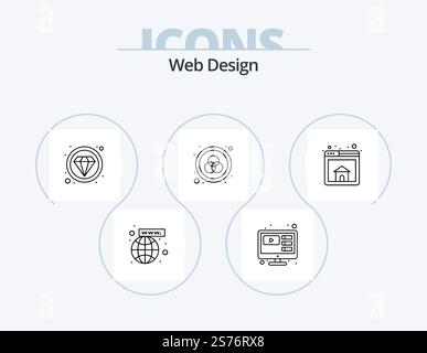 Web Design Line Icon Pack 5 Icon Design. color. mobile. design. internet. app Stock Vector