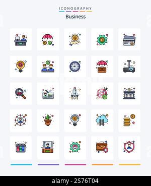 Creative Business 25 Line FIlled icon pack  Such As credit card. settings. business. options. gear Stock Vector