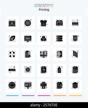 Creative Printing 25 Glyph Solid Black icon pack  Such As painting book. design. sample. art. print Stock Vector