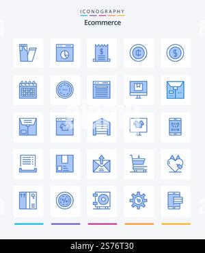 Creative Ecommerce 25 Blue icon pack  Such As date. money. bills. ecommerce. cash Stock Vector