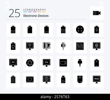 Devices 25 Solid Glyph icon pack including music. devices. smart. controls. storage Stock Vector