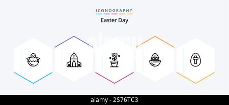 Easter 25 Line icon pack including food. easter. cross. boiled egg. tulip Stock Vector