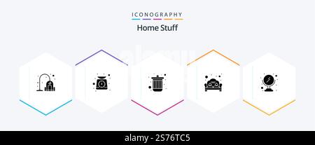 Home Stuff 25 Glyph icon pack including makeup. bin. sofa. couch Stock Vector