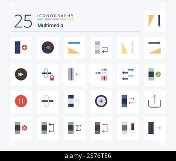 Multimedia 25 Flat Color icon pack including arrow. sort. descending. ascending. data Stock Vector