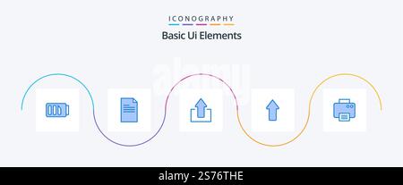 Basic Ui Elements Blue 5 Icon Pack Including . machine. arrow. printed. printer Stock Vector
