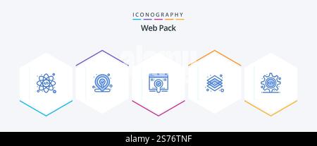 Web Pack 25 Blue icon pack including source code. html. find. tools. graphic Stock Vector