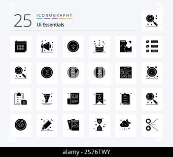 Ui Essentials 25 Solid Glyph icon pack including component. app. seo. interface. download Stock Vector