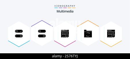 Multimedia 25 Glyph icon pack including . sync. Stock Vector