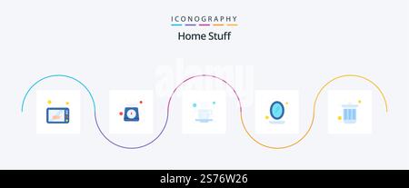 Home Stuff Flat 5 Icon Pack Including dustbin. coffee. display. interior Stock Vector