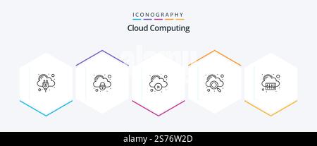 Cloud Computing 25 Line icon pack including config. find. cloud. search. cloud Stock Vector